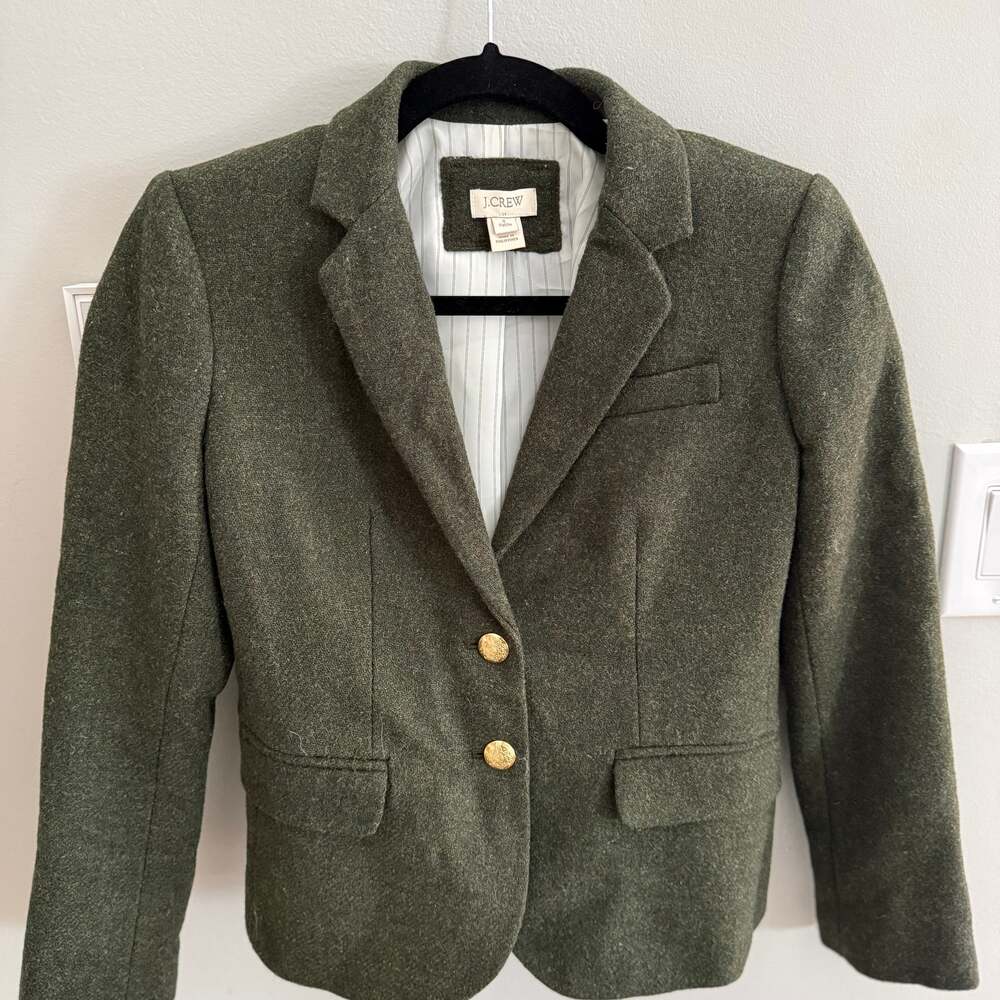 J. Crew Green Wool Herringbone Blazer